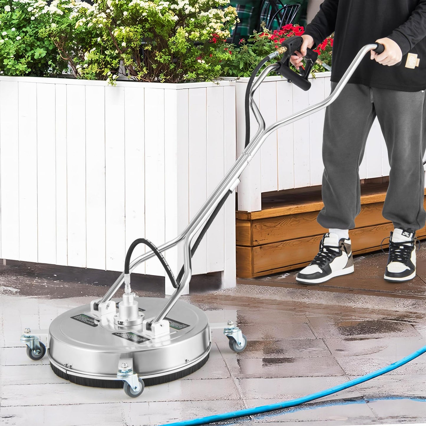20" Pressure Washer Surface Cleaner with 4 Wheels, Dual Handle, Stainless Steel Housing