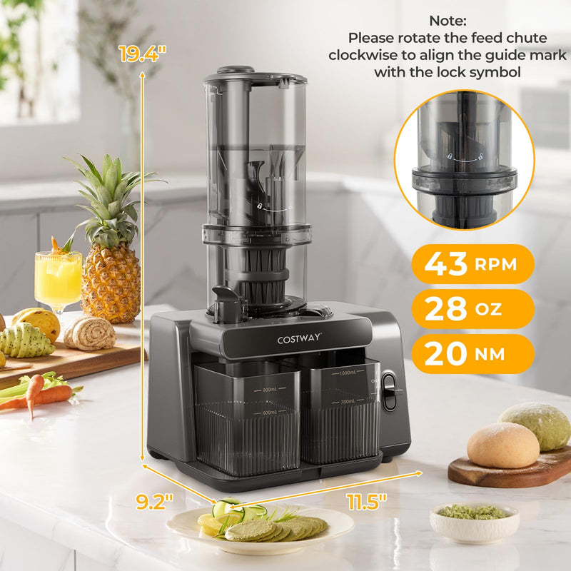 ARLIME Cold Press Juicer Slow Juice Extractor Machine with 5.3” Feed Chute