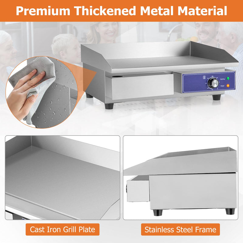 22" Commercial Electric Griddle, Stainless Steel Flat Top Grill