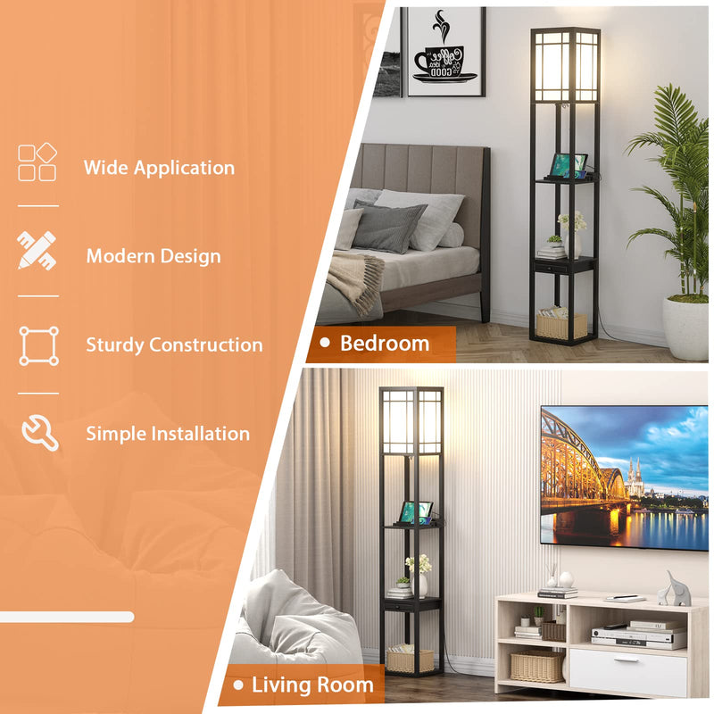 ARLIME Floor Lamp with Shelves and Drawer