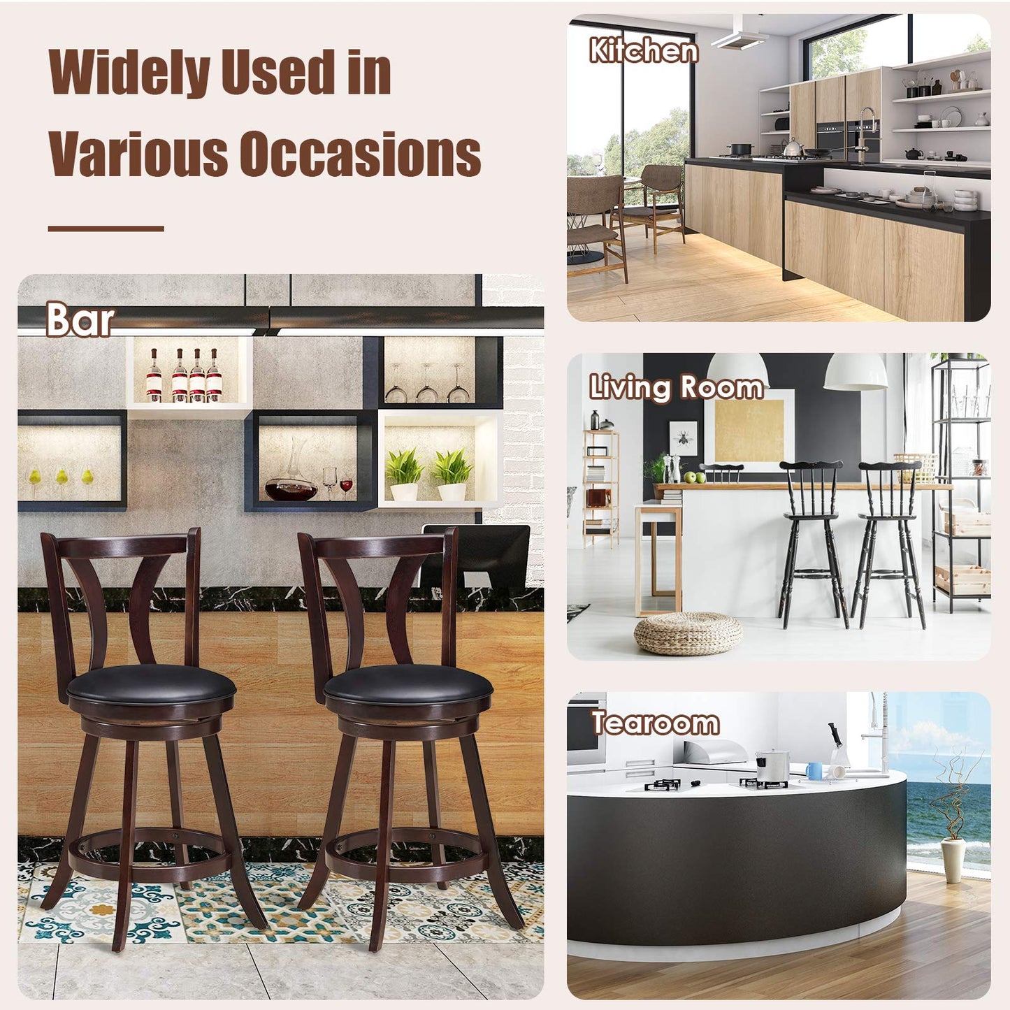 360-Degree Swivel Stools with Leather Padded Seat