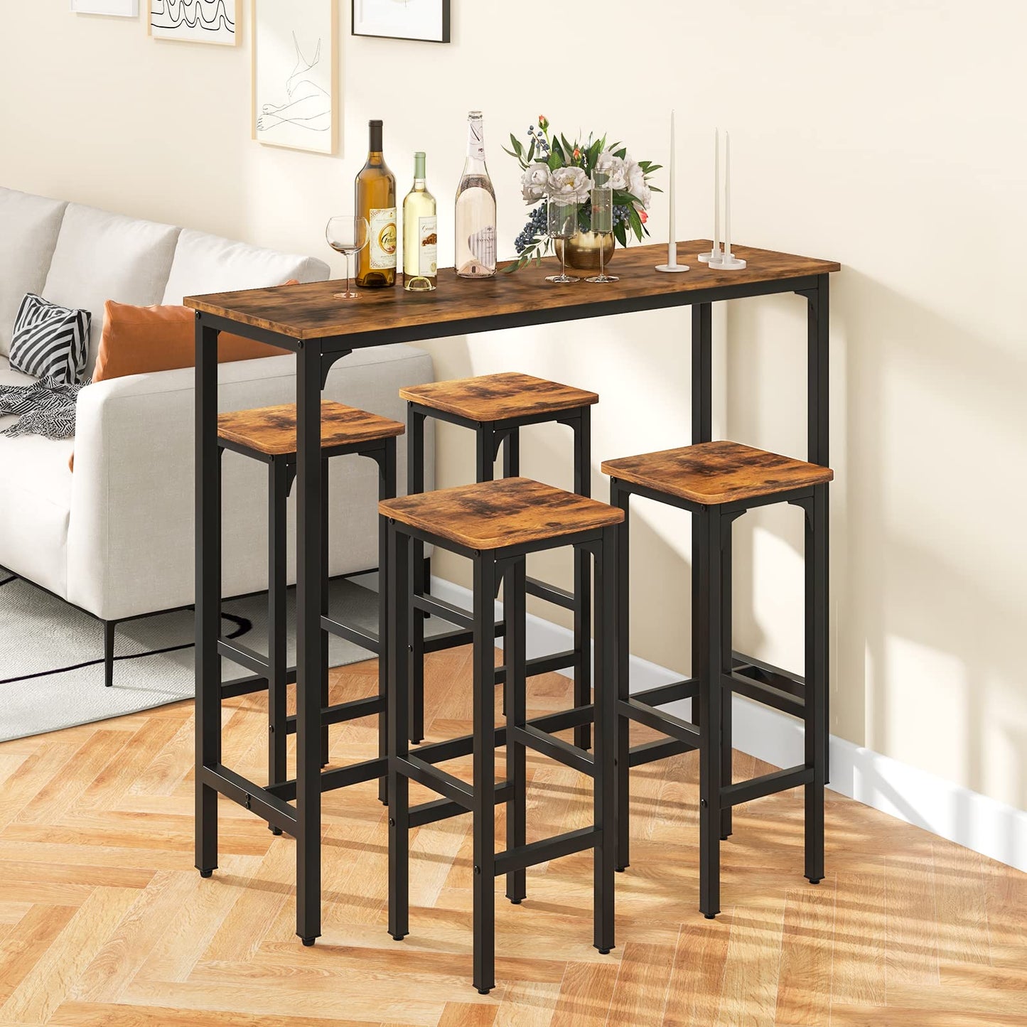 3-Piece Industrial Bar Table Set for 2 Counter Height Pub Table with 2 Stools
