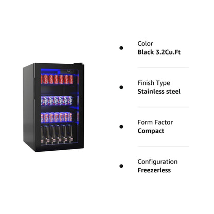 ARLIME Mini Fridge, Drink Cooler, 120 Can, Beverage Refrigerator with Glass Door