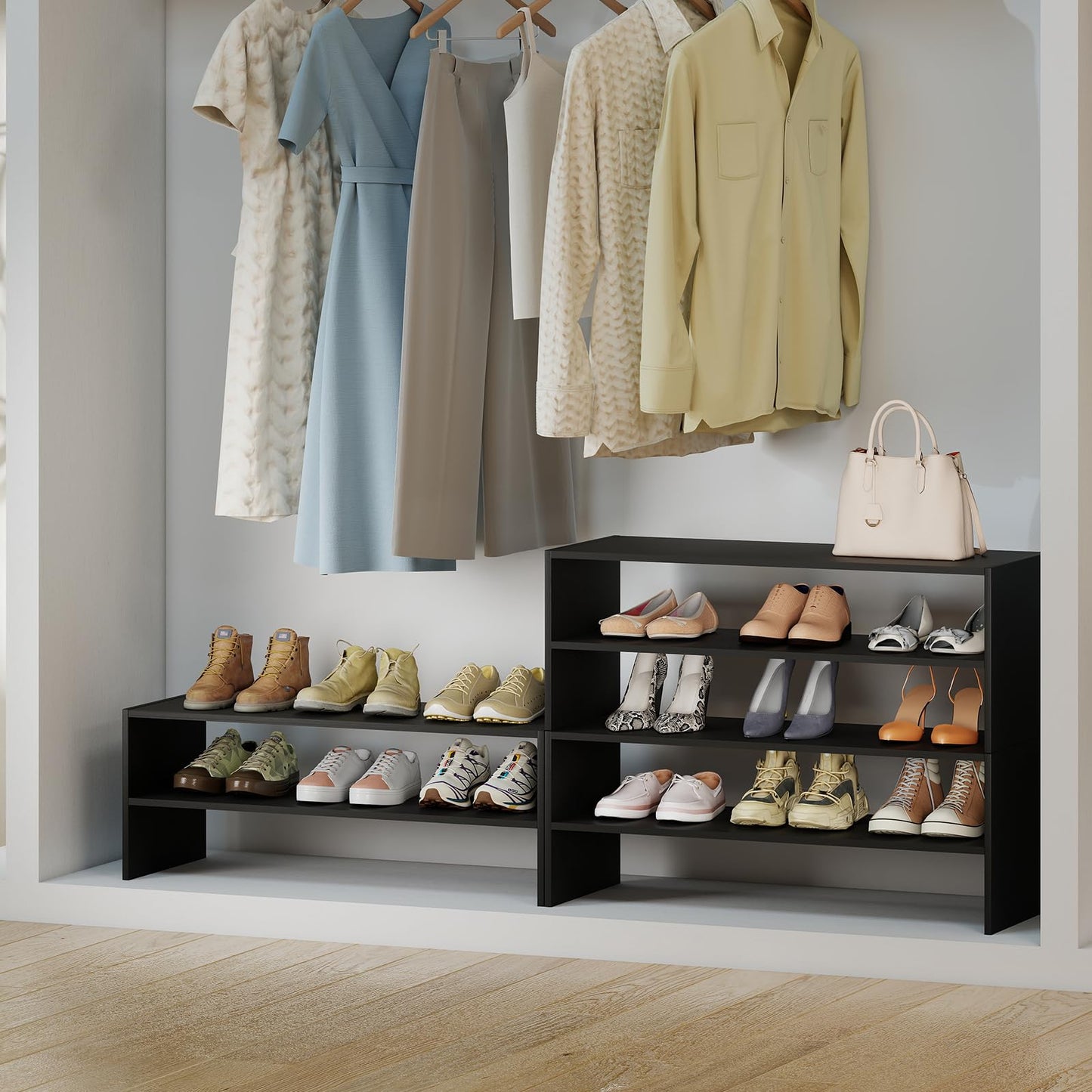 Extra Wide Shoe Shelf Organizer with Stackable Design