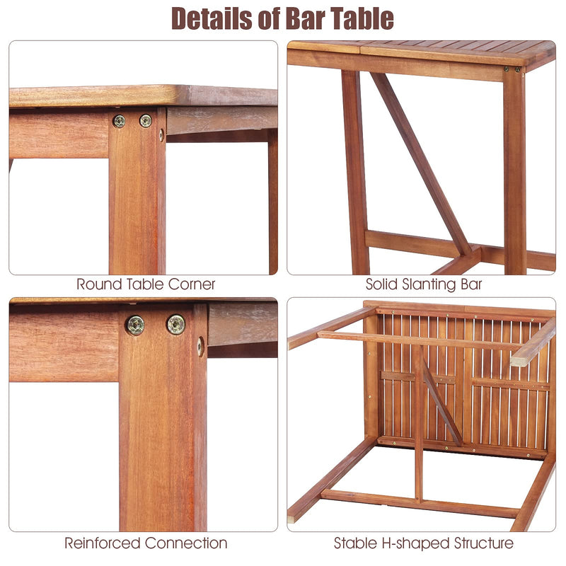 3PCS Bar Table Set Outdoor Acacia Wood Dining Set