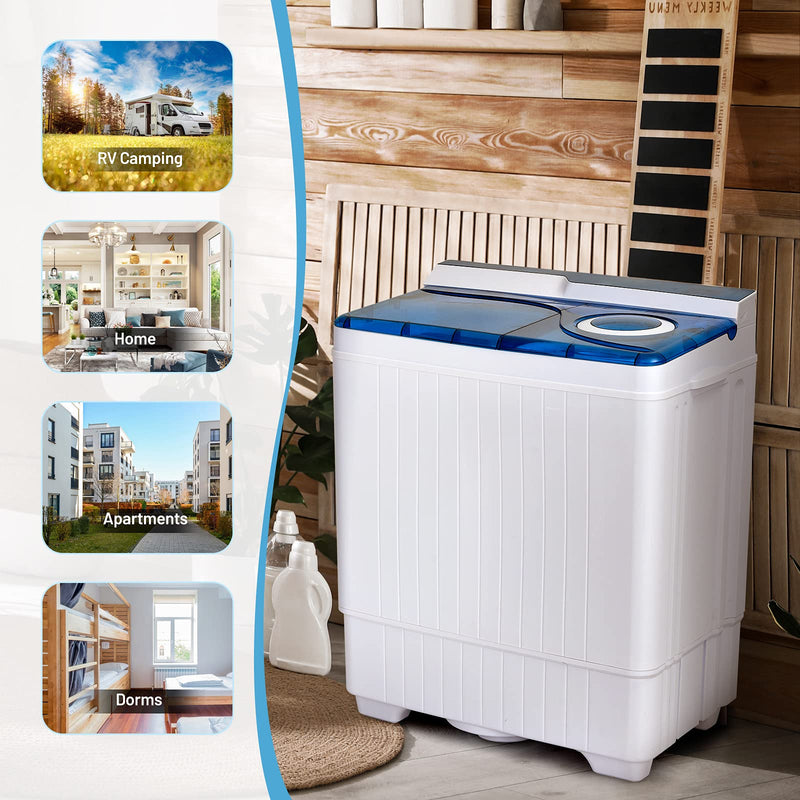 Washing Machine Semi-automatic, Twin Tub Washer with Spin Dryer, 26lbs Capacity, Built-in Drain Pump