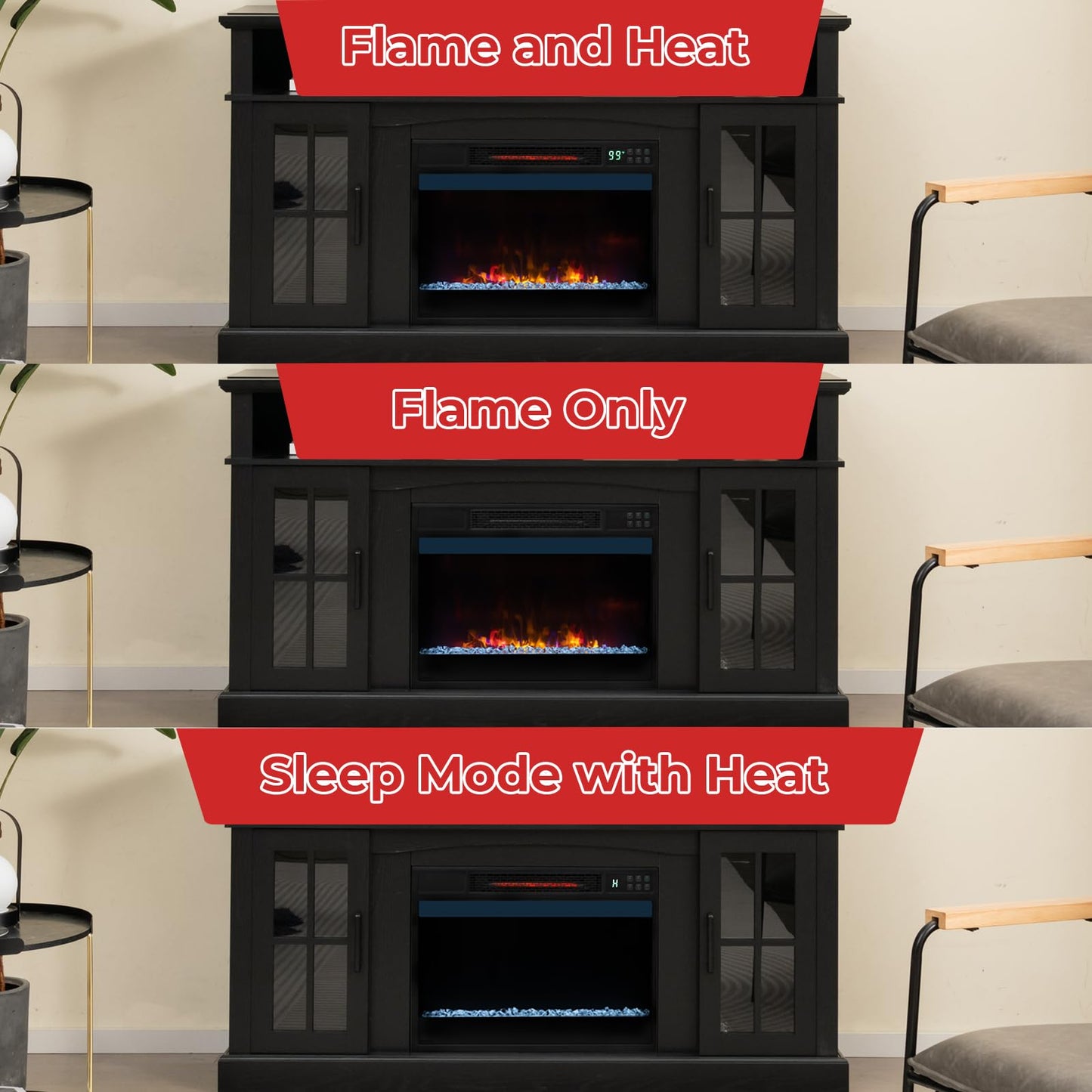 23-Inch Infrared Quartz Electric Fireplace Insert with Remote Control, 1500W Recessed Fireplace Heater