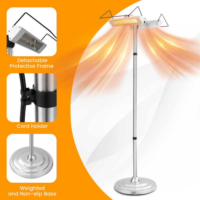 Outdoor Electric Patio Heater, 1500W Standing Infrared Heater with Double-sided Heating