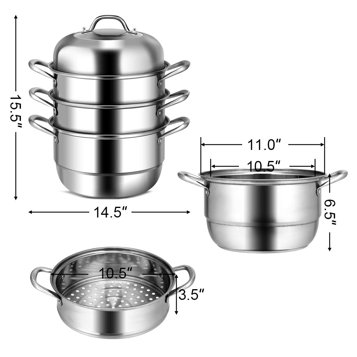 4-Tier Steamer for Cooking 11 Inch Stainless Steel Steamer Pot
