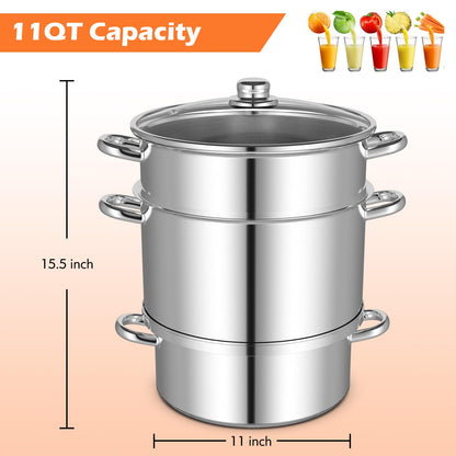 11 Quart Fruits Vegetables Steamer with Tempered Glass Lid