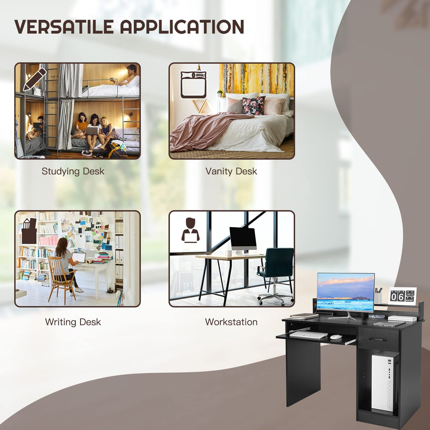 Computer Desk with Hutch Home Office Desk with Drawer