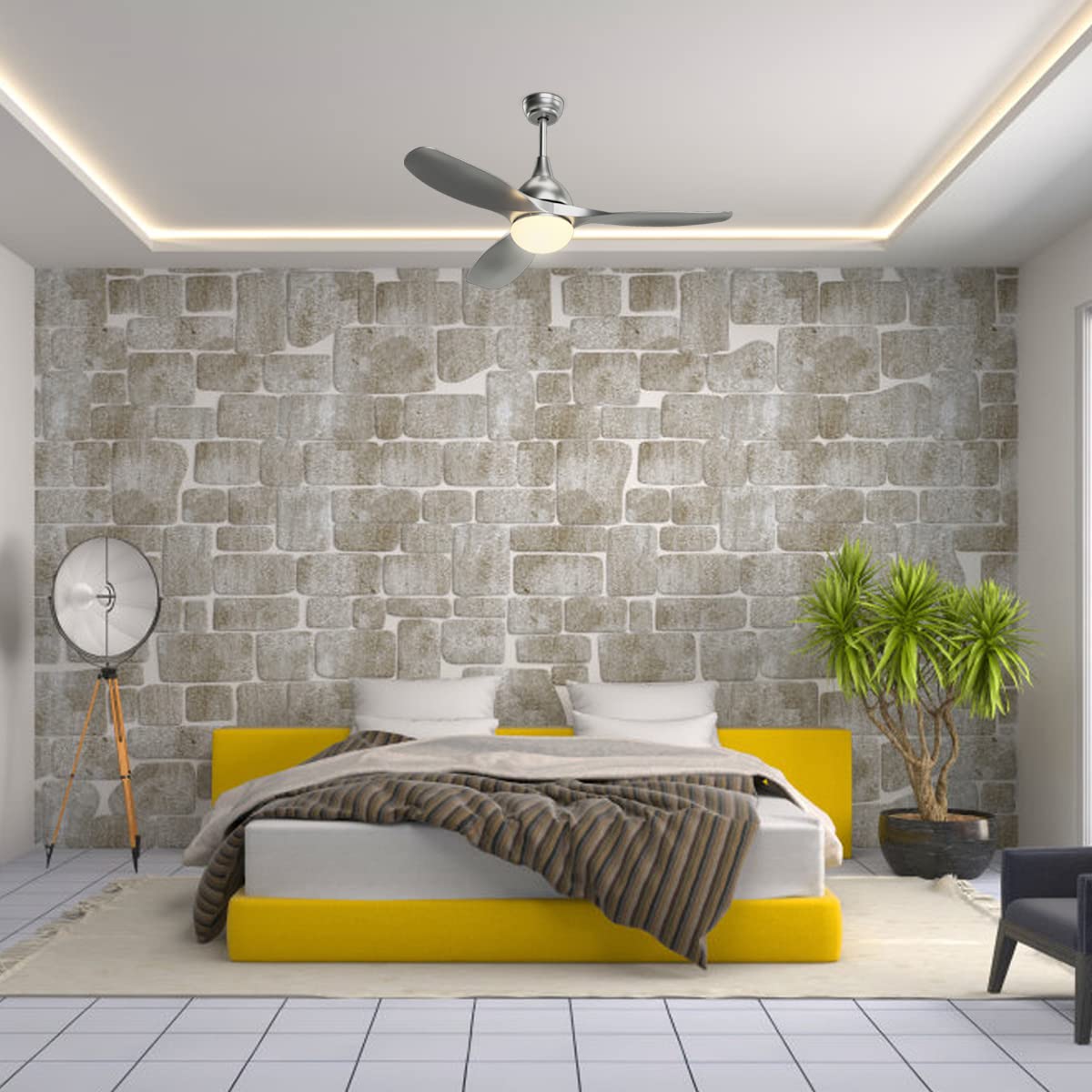 Modern Ceiling Fan with Light, Indoor Low Profile LED Ceiling Fan with Remote Control