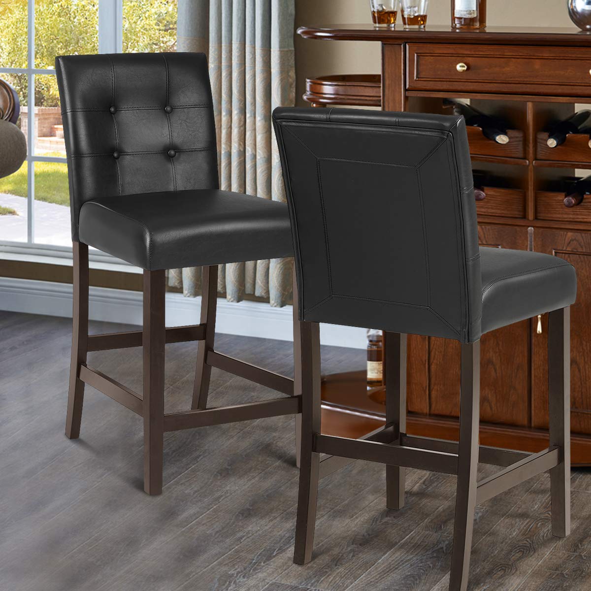 Set of 2 Bar Stools 25‘’ Upholstered Barstool with Back