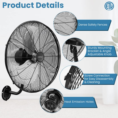 Wall Mount Fan 21 Inches Heavy Duty Metal Wall Fan with 3 Speeds