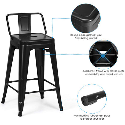 Metal Bar stools Set of 4 with Rubber Feet for Kitchen