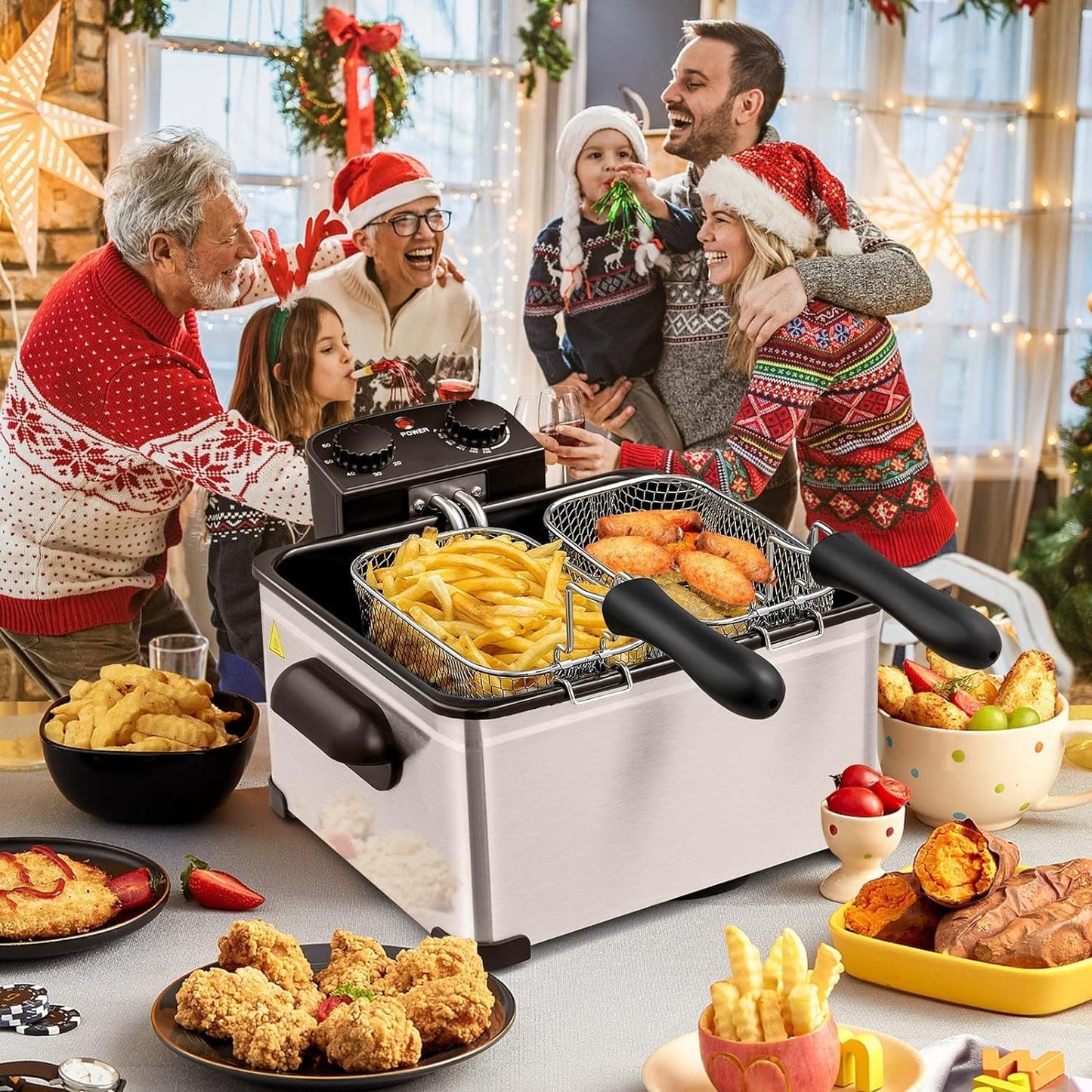 ARLIME Deep Fryer with 2 Baskets, 5.3 Qt/5L Electric Fryer with Adjustable Temperature & Timer