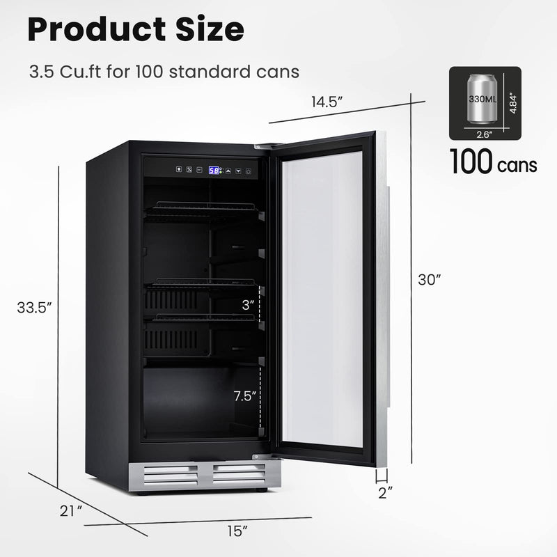 ARLIME 15" Beverage Cooler Refrigerator, 100 Can Built-in or Free Standing Beverage Fridge