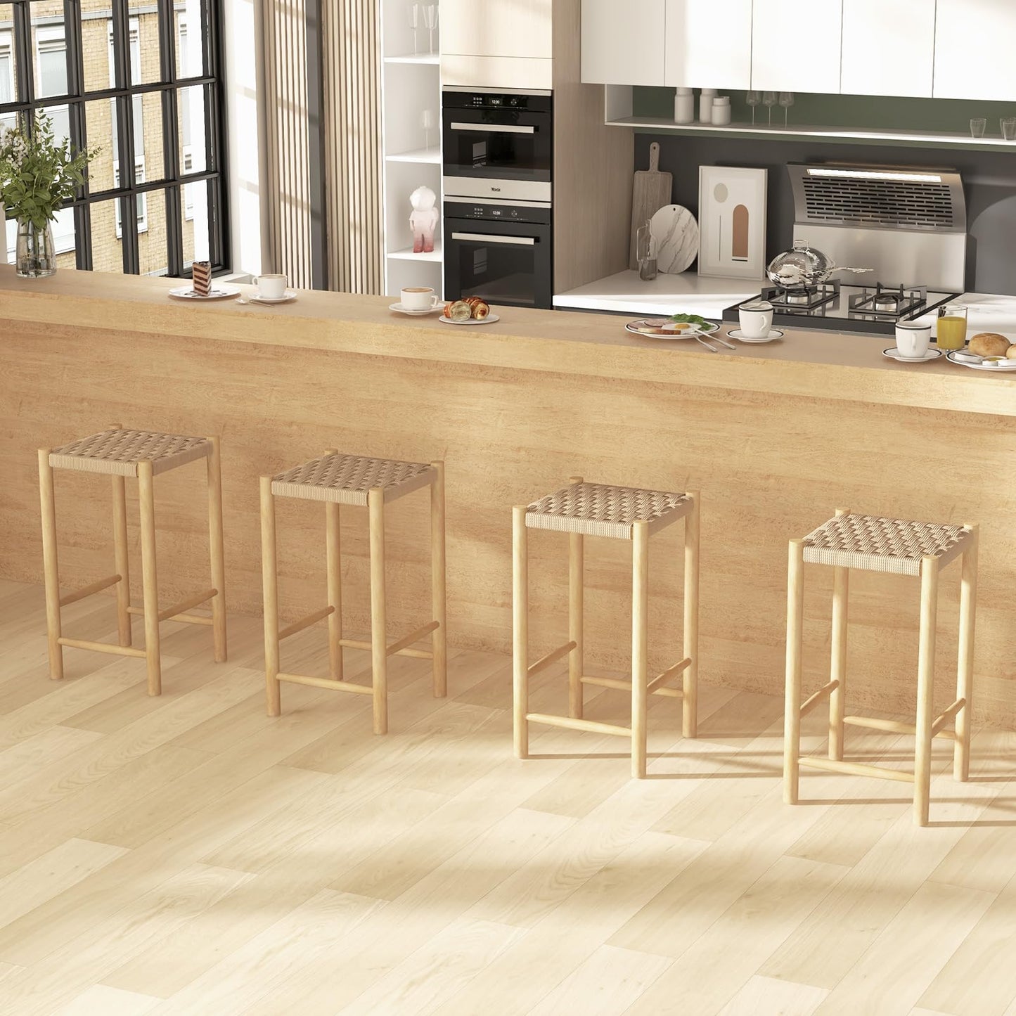 Wooden Bar Stools Set of 2/4 Rustic 26-inch Counter Height Dining Stools