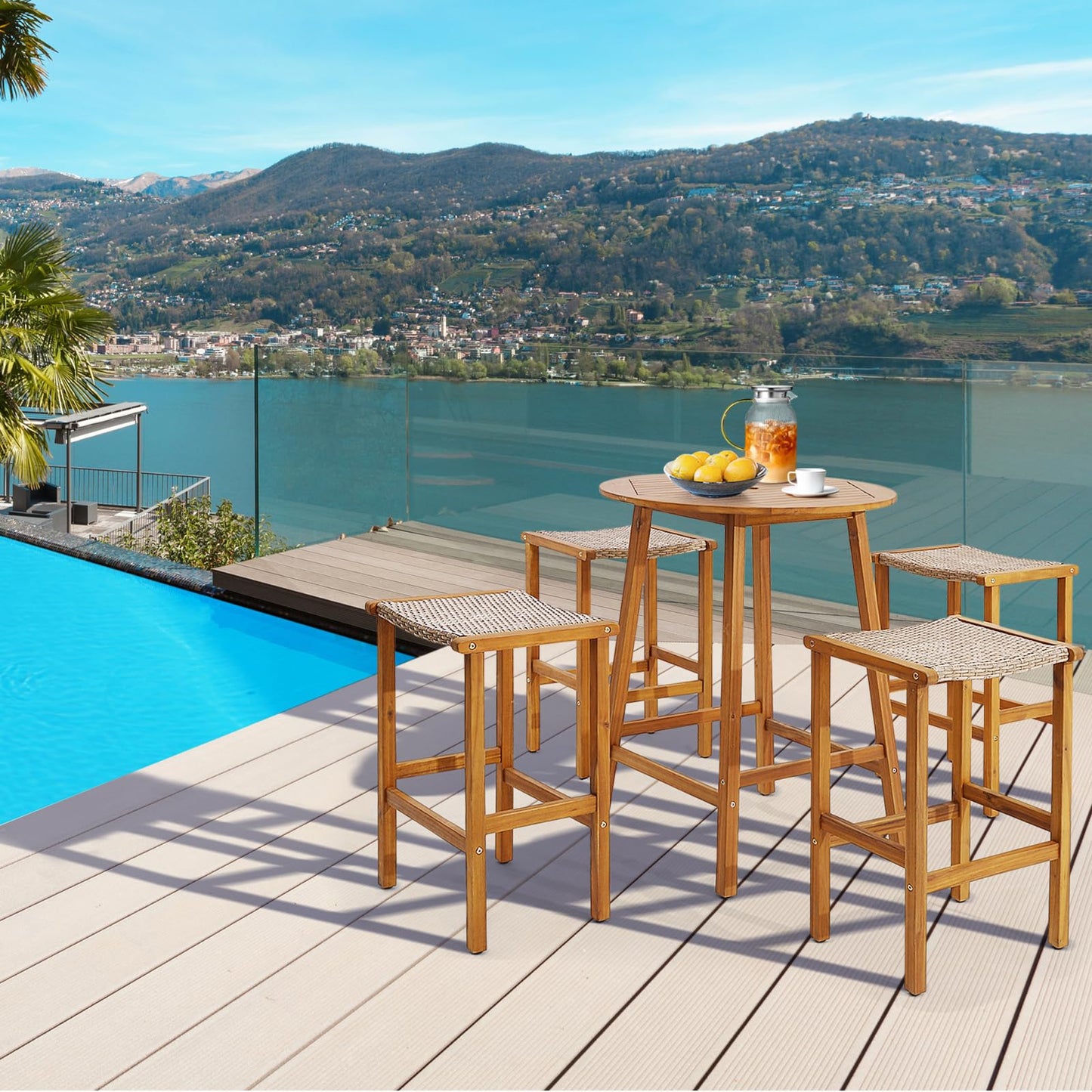 30 inch Height Backless Bar Chairs with Acacia Wood Frame