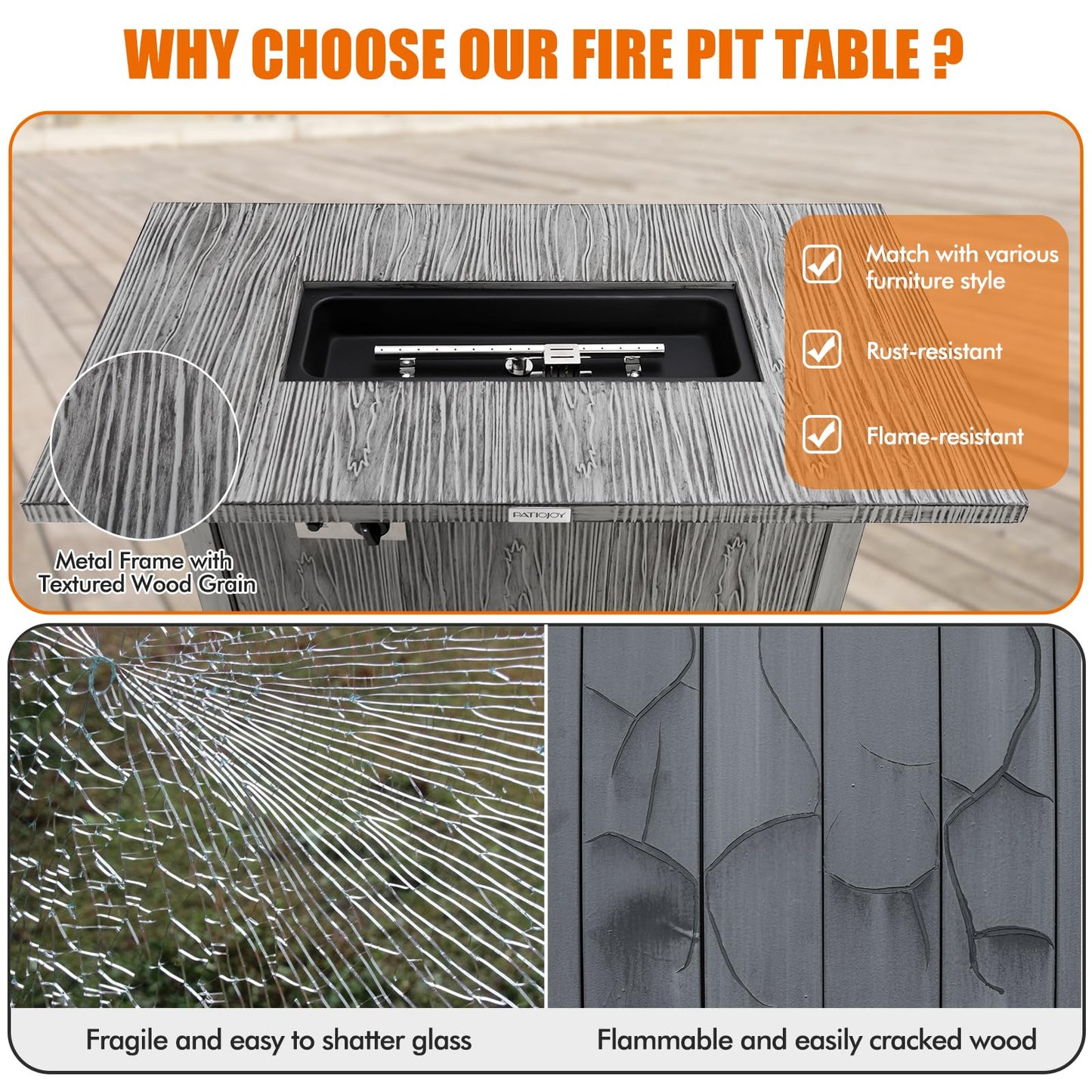43" Propane Fire Pit Table w/Waterproof Cover for Balcony