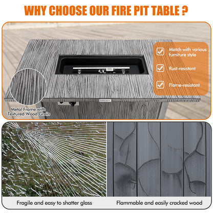 43" Propane Fire Pit Table w/Waterproof Cover for Balcony