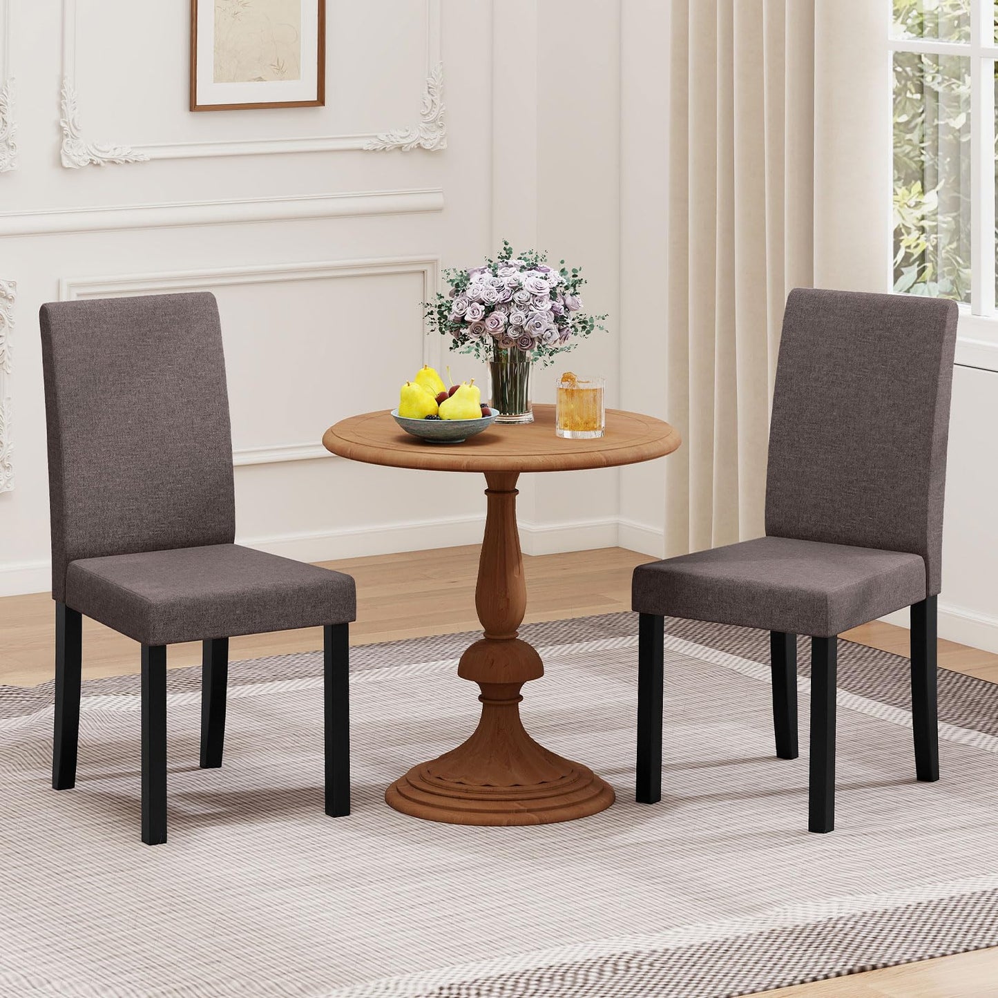 Fabric Upholstered Armless Kitchen Side Chair w/Rubber Wood Legs