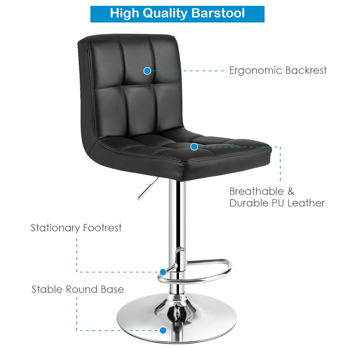 3-Piece Bar Table Set-Round Cocktail Table and PU Leather Adjustable Swivel Chairs