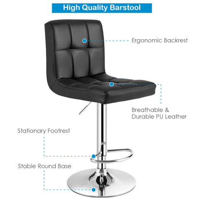 3-Piece Bar Table Set-Round Cocktail Table and PU Leather Adjustable Swivel Chairs
