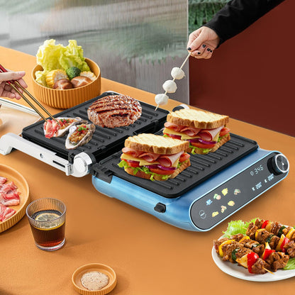 Panini Press 1200W Sandwich Maker with LED Touch Panel Non-Stick Coated Plates & Removable Drip Tray