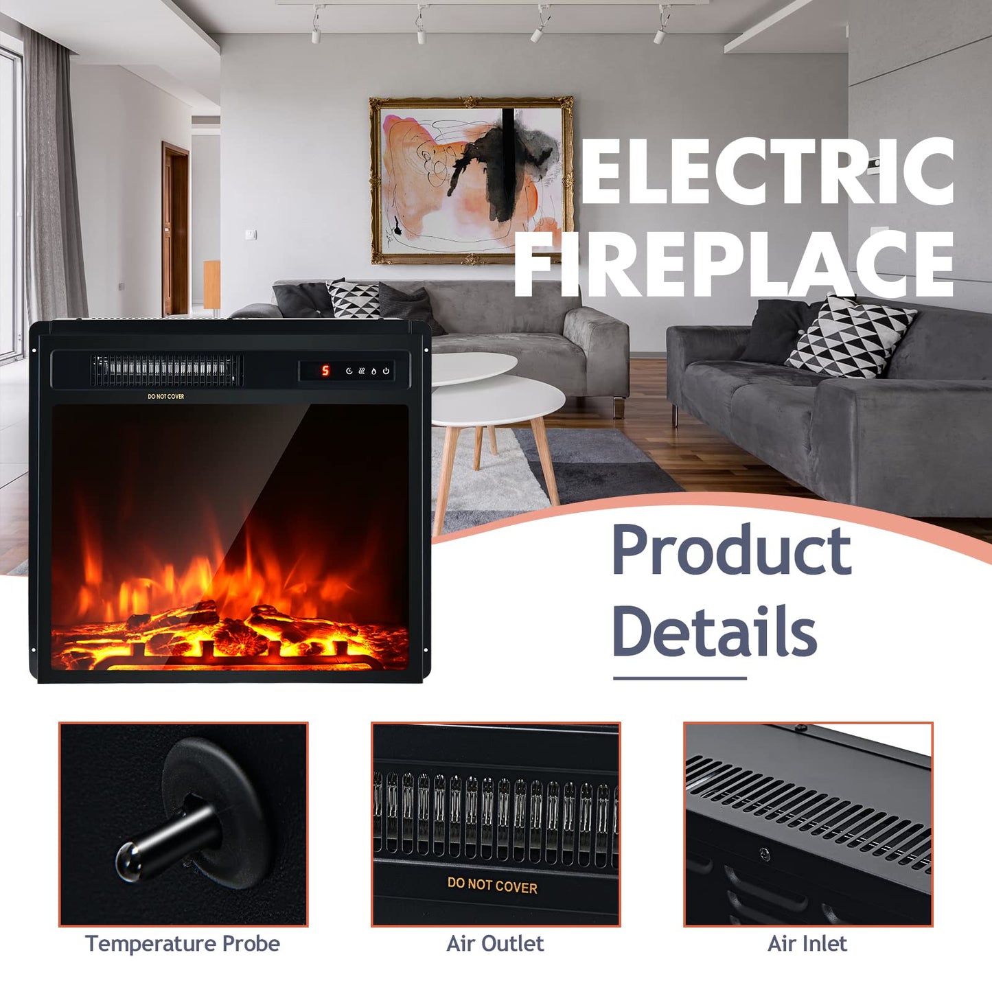 Electric Fireplace Insert Heater- Wall Recessed/Mounted Fire Places Electric Fireplace with Remote