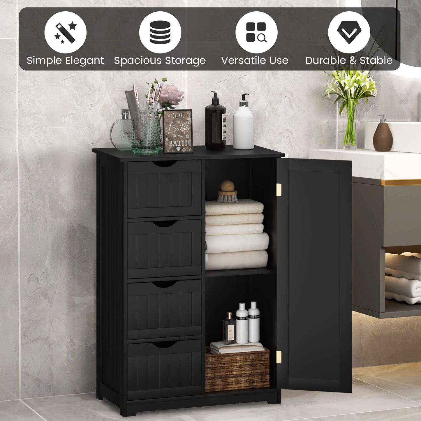 Wooden Storage Organizer with 4 Deep Drawers & Adjustable Shelf