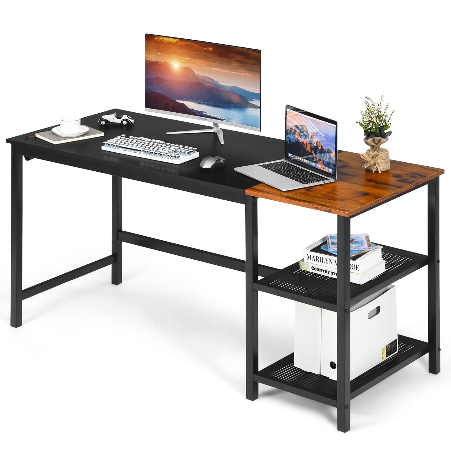 59” Computer Desk with 2 Removable Storage Shelves for Home Office