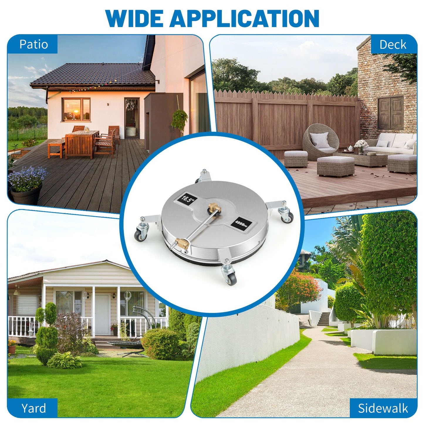 16.5" Pressure Washer Surface Cleaner, Undercarriage Pressure Washer Attachment w/Casters