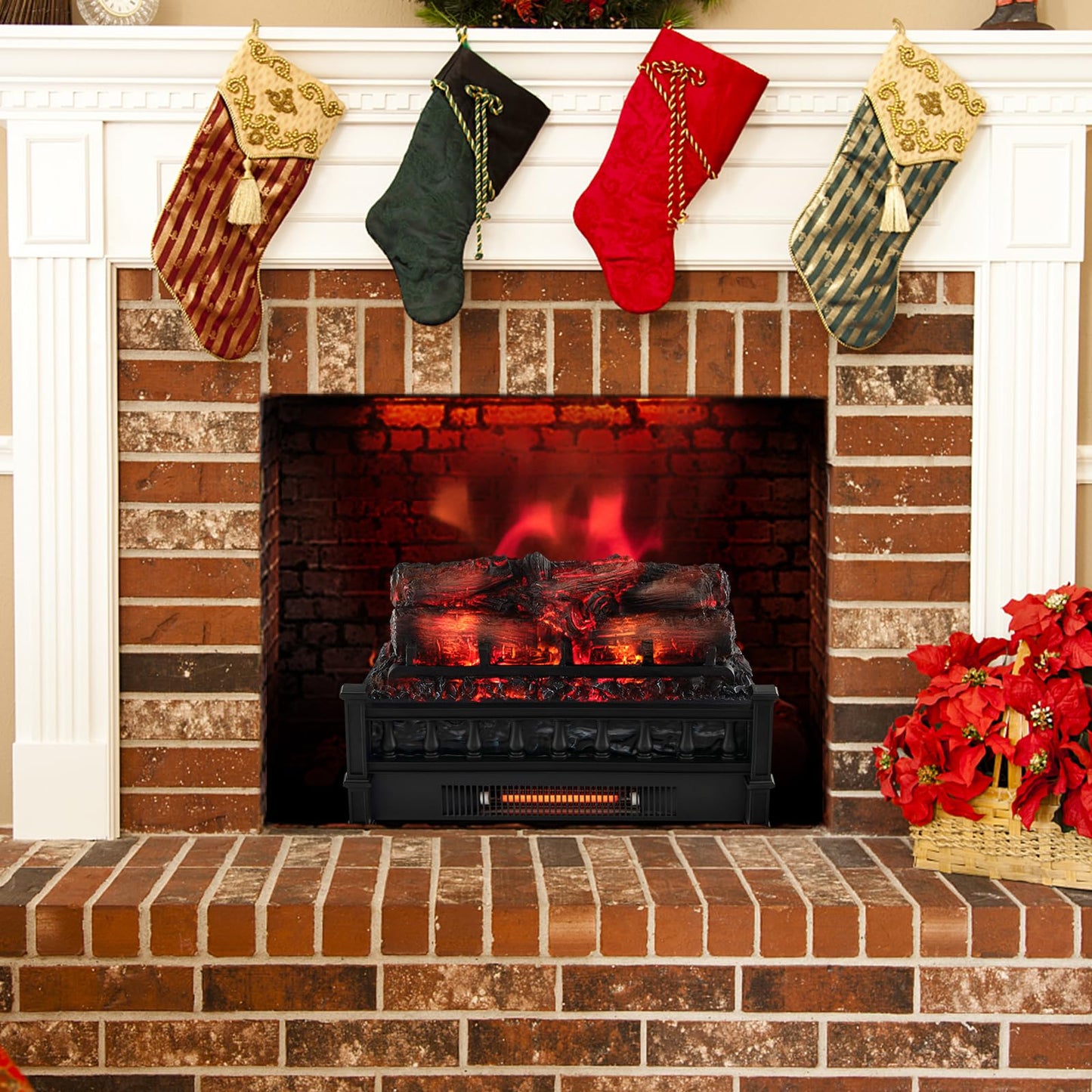 20 Inch Electric Fireplace Log Set Heater with Adjustable Temp, Overheating Protection, Realistic Pinewood Ember Bed