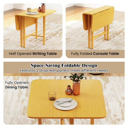 36" Compact Folding Kitchen Table for 2-4 People with Solid Rubber Wood Legs