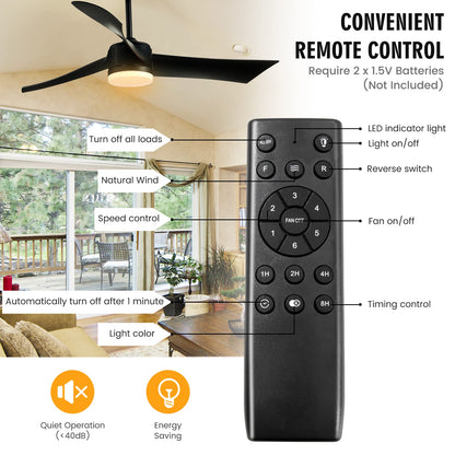 52 Inch Ceiling Fan with Light, Indoor Outdoor LED Ceiling Fan w/Remote Control, 6-Level Adjustable Speed