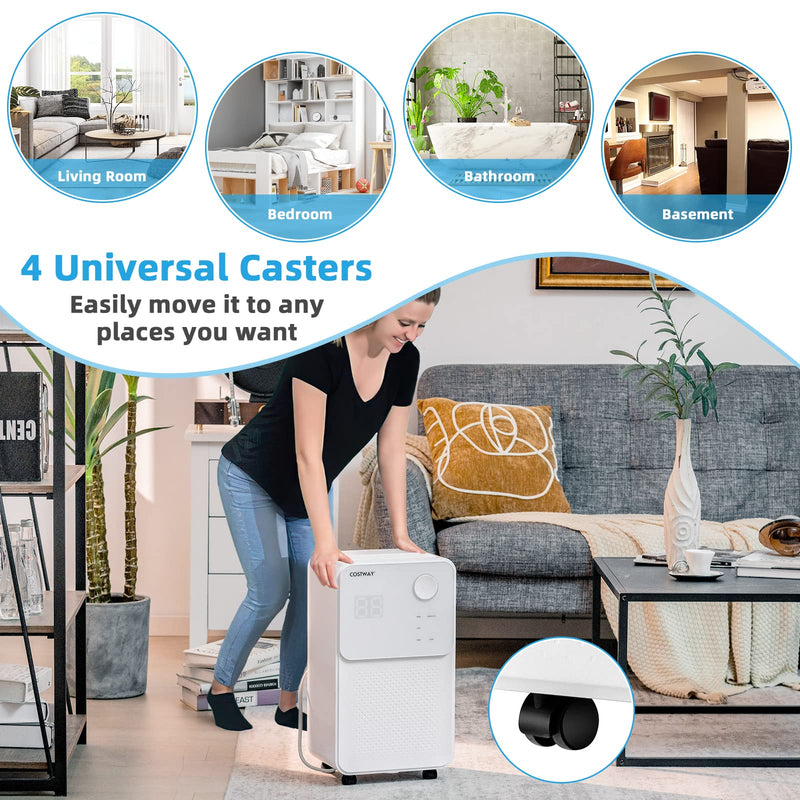 Dehumidifier for Large Room & Basements, 2000 Sq. Ft Dehumidifier with Auto or Manual Drainage