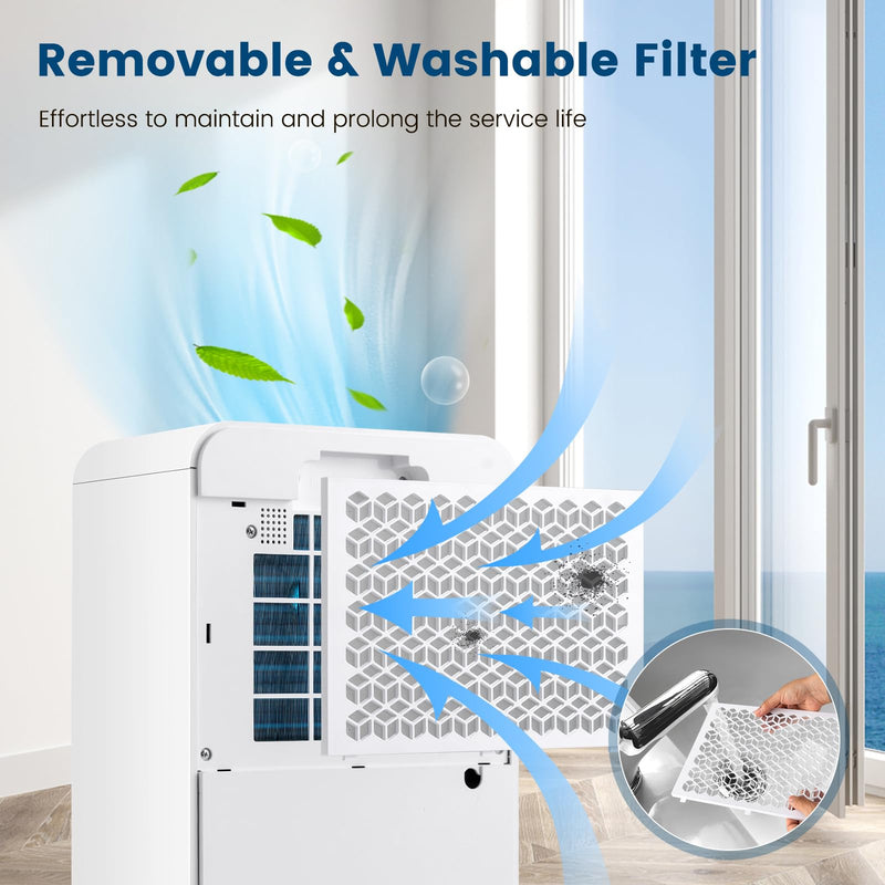 Dehumidifier for Basement, 32 Pints Portable Quiet Dehumidifier for Rooms up to 2500 Sq. Ft w/Sleep Mode, 24H Timer