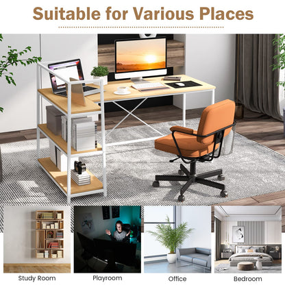 59 Inch L-Shaped Computer Desk with Open Storage Shelves