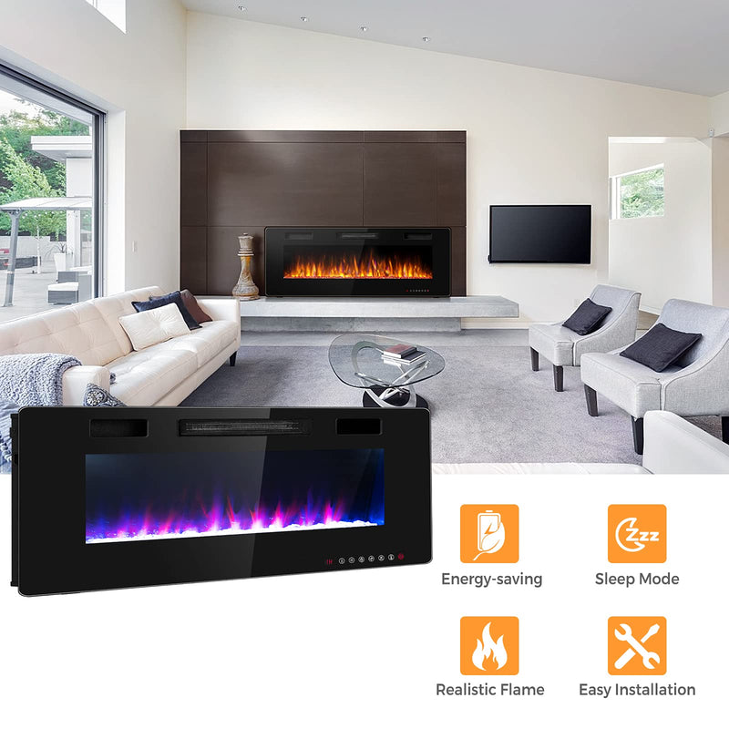 750W/1500W Wall Recessed and Mounted Fireplace with Remote Control (60-Inch)