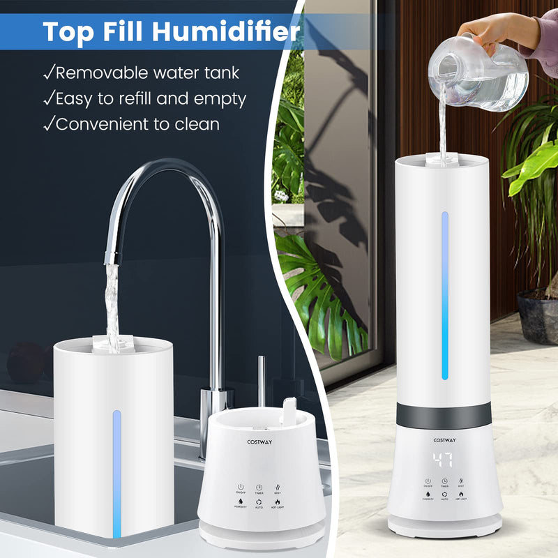 Humidifier for Bedroom Large Room, 2.4 Gallon Warm & Cool Mist Top Fill Ultrasonic Air Vaporizer with Auto Mode