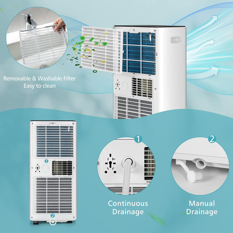 10000 BTU Portable Air Conditioner, with Fan & Dehumidifier Mode, Quiet AC Unit with Sleep Mode