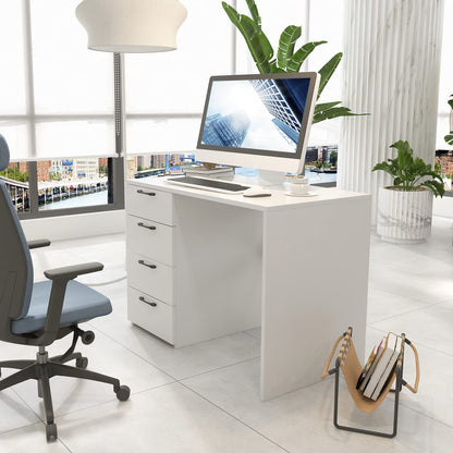 White Computer Desk with 4 Large Drawers Home Office PC Desk Workstation for Writing