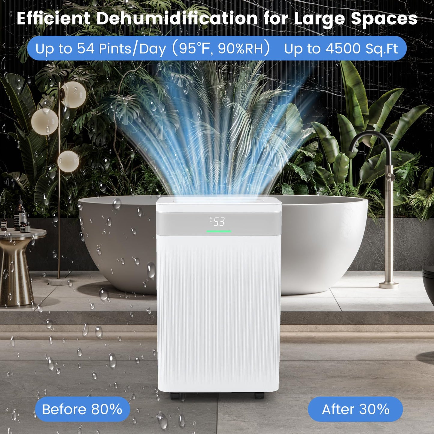 54 Pints Dehumidifier for Basement for Bathroom Bedroom