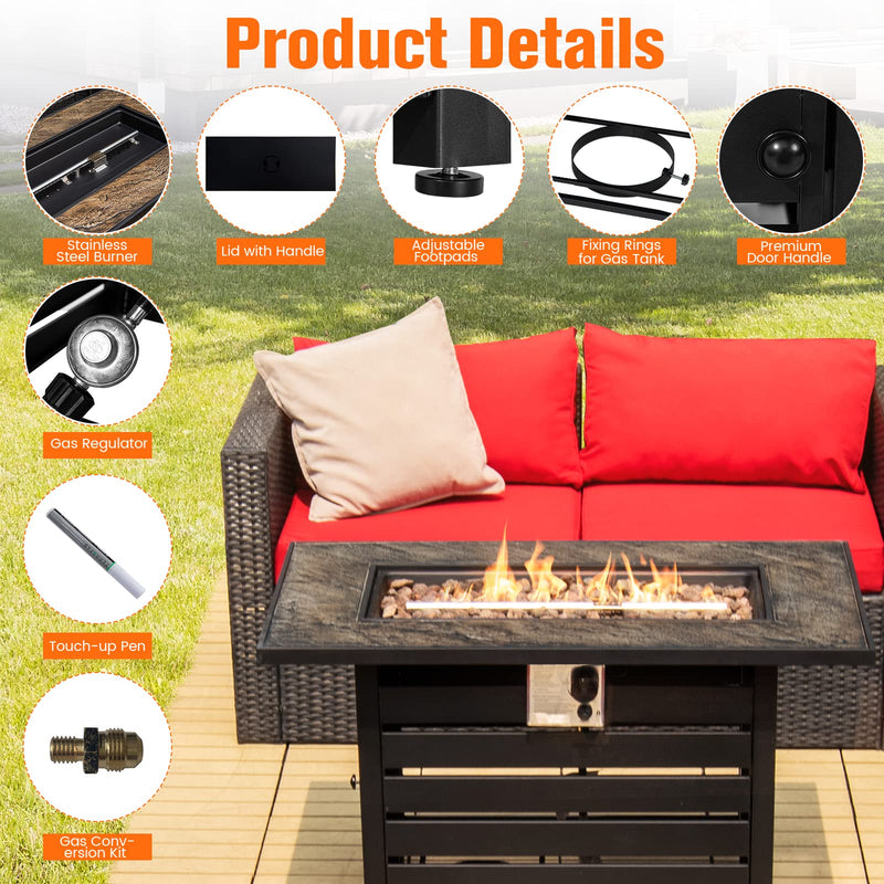 Rectangular Gas Fire Table w/ 50,000 BTU Heat Output