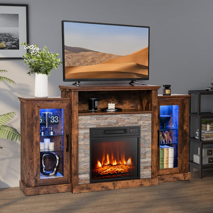 Fireplace TV Stand with LED Lights for TV up to 65”, Entertainment Center with 18” Electric Fireplace