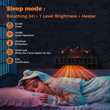 Eternal Flame Electric Fireplace Log, Lemonwood Ember Bed, 26-inch Infrared Electric Fireplace Heater Insert