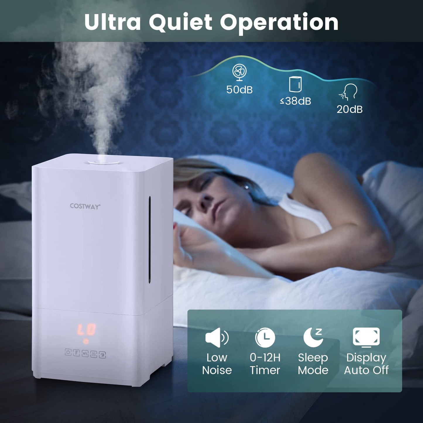 Humidifiers for Bedroom, 4L Ultrasonic Humidifier with Essential Oil Diffuser, 2 Mist Levels