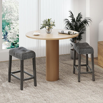 Wooden Saddle Stools Set 24-inch Counter Height Upholstered Backless Bar Stools with Solid Rubber Wood Legs