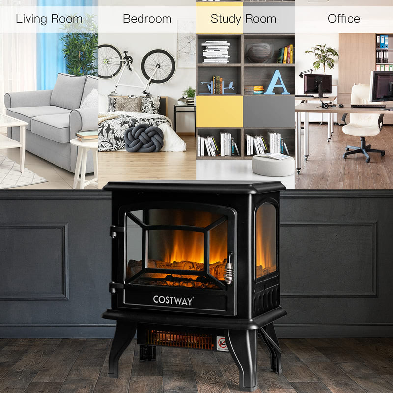 Electric Fireplace Stove 17-Inch Wide Freestanding Space Heater with 3D Realistic Flame